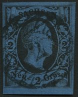 SACHSEN 7 O, 1852, 2 Ngr. Schwarz Auf Mittelblau, Zentrischer Nummernstempel 2, Kabinett - Sachsen