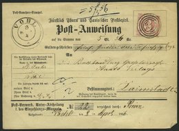 THURN Und TAXIS 42 BRIEF, 1865, 3 Kr. Karminrot Auf Postanweisung, Marke Oben Rechts Defekt Sonst Prachtkarte - Altri & Non Classificati