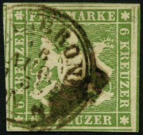 WÜRTTEMBERG 8a O, 1857, 6 Kr. Gelblichgrün, Allseits Breitrandig, Pracht, Gepr. Heinrich - Sonstige & Ohne Zuordnung