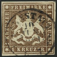 WÜRTTEMBERG 11a O, 1859, 1 Kr. Braun, Pracht, Gepr. Pfenninger, Mi. 130.- - Sonstige & Ohne Zuordnung