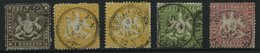 WÜRTTEMBERG O , 1861, Wappen, Dünnes Papier, 5 Werte Mit Kleinen Mängeln (Mi.Nr. 16ya,17ya,b,18ya,19ya), Alle Gepr. Irte - Sonstige & Ohne Zuordnung
