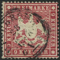 WÜRTTEMBERG 19xa O, 1860, 9 Kr. Karmin, Dickes Papier, Pracht, Mi. 150.- - Altri & Non Classificati