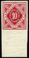 WÜRTTEMBERG 102bPU **, 1875, 10 Pf, Karminrot, Ungezähnt, Mit Unterrand, Pracht, Mi. 100.- - Other & Unclassified