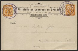 DRESDEN C P 3 BRIEF, HANSA: 1887, 2 Pf. Philatelisten-Kongreß Mit Violettem Datumsstempel HANSA II Auf Prachtkarte - Postes Privées & Locales