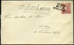 BAHNPOST DR 33 BRIEF, Kassel-Frankfurt, L3 Und Handschriftlich MARBURG Auf Brief Mit 10 Pfe. Karmin Von 1877, Pracht - Máquinas Franqueo (EMA)
