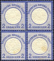 Dt. Reich 20 VB *, **, 1872, 2 Gr. Ultramarin Im Viererblock, 2 Werte Leichte Stockflecken Sonst Pracht - Gebraucht