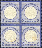 Dt. Reich 20 VB *, **, 1872, 2 Gr. Ultramarin Im Viererblock, 2 Werte Leichte Stockflecken Sonst Pracht - Usados