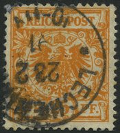 Dt. Reich 49aa O, 1890, 25 Pf. Goldgelb, Kleine Bugspur Sonst Pracht, Gepr. Wiegand, Mi. 450.- - Autres & Non Classés