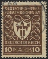 Dt. Reich 203b O, 1922, 10 M. Lilabraun Gewerbeschau, üblich Gezähnt Pracht, Gepr. Peschl, Mi. 120.- - Used Stamps