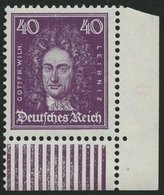 Dt. Reich 395 **, 1926, 40 Pf. Leibniz, Untere Rechte Bogenecke, Pracht, Gepr. Schlegel, Mi. (160.-) - Usados