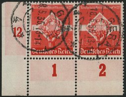 Dt. Reich 572 Paar O, 1935, 12 Pf. Reichsberufswettbewerb Im Paar Aus Der Linken Unteren Bogenecke, Feinst - Altri & Non Classificati