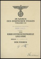 LOTS 1939/42, 2 Ehrenurkunden: Das Kriegsverdienstkreuz 2. Klasse Und Die Dritte Stufe Des Ehrenkreuzes Der Deutschen Mu - Usati