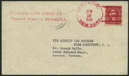 ZEPPELINPOST 20N BRIEF, 1925, Lakehurst-Bermuda Mit Rotem L2 Dirigible-LOS ANGELES- Second Flight To BERMUDA, Sieger Unb - Luft- Und Zeppelinpost