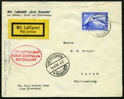 ZEPPELINPOST 65C BRIEF, 1930, Landungsfahrt Nach Münster, Auflieferung Münster/Flughafen, Frankiert Mit 2 RM, Brief Fein - Luft- Und Zeppelinpost