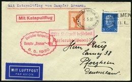 KATAPULTPOST 11c BRIEF, 7.5.1930, &quot,Bremen&quot, - Southampton, Deutsche Seepostaufgabe, Prachtbrief - Covers & Documents