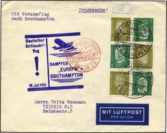KATAPULTPOST 131c BRIEF, 25.7.1933, Europa - Southampton, Deutsche Seepostaufgabe, Zusammendruck-Frankatur, Drucksache,  - Lettres & Documents