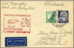 KATAPULTPOST 206c BRIEF, 18.8.1935, Bremen - Southampton, Deutsche Seepostaufgabe, Drucksache, Pracht - Lettres & Documents