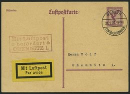 LUFTPOSTBESTÄTIGUNGSSTPL 18-01b BRIEF, CHEMNITZ In Rotviolett, Luftpostkarte Von BERLIN Nach Chemnitz, Pracht - Correo Aéreo & Zeppelin