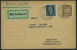 LUFTPOSTBESTÄTIGUNGSSTPL 52-01a BRIEF, HANNOVER, R3 In Rot, Drucksache Von BERLIN Nach Hannover, Karte Feinst (kleiner E - Posta Aerea & Zeppelin