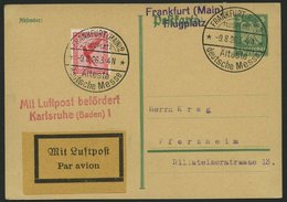 LUFTPOSTBESTÄTIGUNGSSTPL 59-02a BRIEF, KARLSRUHE 1, L2 In Rot, Postkarte Von FRANKFURT (MAIN) 2 Nach Pforzheim, Pracht - Posta Aerea & Zeppelin