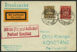 LUFTPOSTBESTÄTIGUNGSSTPL 65-01a BRIEF, KONSTANZ In Rot, Drucksache Von BADEN-BADEN Nach Konstanz, Prachtbrief - Correo Aéreo & Zeppelin