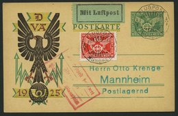 LUFTPOSTBESTÄTIGUNGSSTPL 72-02a BRIEF, MANNHEIM In Rot, Postkarte Mit Flupoststempel MÜNCHEN Nach Mannheim, Prachtkarte - Posta Aerea & Zeppelin