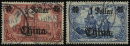 DP CHINA 44IA,45IAII O, 1906/7, 1/2 D. Auf 1 M. Und 1 D. Auf 2 M., Mit Wz., Friedensdruck, 2 Prachtwerte, Mi. 100.- - China (oficinas)