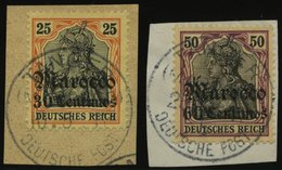 DP IN MAROKKO 38,41 BrfStk, 1911, 30 C. Auf 25 Pf. Und 60 C. Auf 50 Pf., Mit Wz., 2 Briefstücke Mit Stempel KK, Pracht - Marocco (uffici)