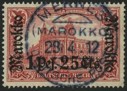 DP IN MAROKKO 55IA O, 1911, 1 P. 25 C. Auf 1 M., Friedensdruck, Zentrischer Stempel MEKNES, Normale Zähnung, Pracht - Morocco (offices)