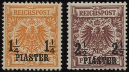 DP TÜRKEI 9b,10d *, 1889, 11/4 PIA. Auf 25 Pf. Gelblichorange Und 21/2 PIA. Auf 50 Pf. Lebhaftrötlichbraun, Falzreste, 2 - Turkey (offices)