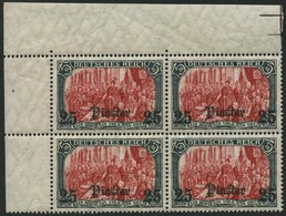 DP TÜRKEI 47b VB **, 1908, 25 Pia. Auf 5 M., Mit Wz., Karmin Quarzend, Postfrisch, Im Oberen Rechten Eckrandviererblock, - Turquia (oficinas)