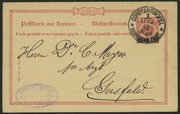 DP TÜRKEI P 2 BRIEF, 1892, 20 PARA Auf 10 Pf., Frageteil, Stempel CONSTANTINOPEL 1 **, Prachtkarte Nach Gersfeld - Deutsche Post In Der Türkei