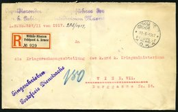 DP TÜRKEI 1917, Feldpost Mil. Miss. A.O.K. 4 Auf Einschreibbrief Der K.u.k. Gebirgshaubitzendivision Marno, Senkrecht Le - Turkey (offices)