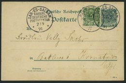 DEUTSCH-OSTAFRIKA VO 46b,VP BRIEF, 1891, 5 Pf. Gelblichgrün Als Zusatzfrankatur Auf 5 Pf. Ganzsachenkarte Mit Stempel DA - German East Africa