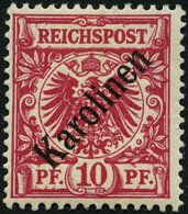 KAROLINEN 3I *, 1899, 10 Pf. Diagonaler Aufdruck, Falzrest, Pracht, Gepr. Steuer, Mi. 75.- - Carolines