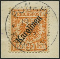 KAROLINEN 5I BrfStk, 1899, 25 Pf. Diagonaler Aufdruck, Prachtbriefstück, Fotoattest Dr. Lantelme, Mi. (3400.-) - Islas Carolinas