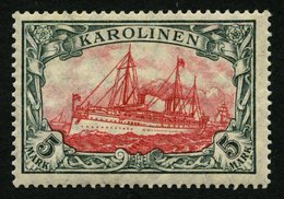 KAROLINEN 22IA *, 1915, 5 M. Grünschwarz/dunkelkarmin, Mit Wz., Friedensdruck, Falzreste, Pracht, Mi. 240.- - Carolines