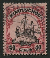 KIAUTSCHOU 23 O, 1905, 40 C. Dunkelrötlichkarmin/schwarz Auf Mattrosarot, Ohne Wz., Stempel TSINGTAU - TAPAUTAU, Feinst, - Kiautschou