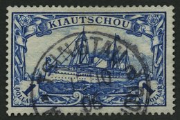 KIAUTSCHOU 25A O, 1905, 1 $ Schwärzlichblau, Ohne Wz., Gezähnt A, Pracht, Gepr. Bühler, Mi. 150.- - Kiautschou