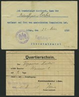 DT. FP IM BALTIKUM 1914/18 1916-18, 4 Interessante Feldpostbelege: U.a. Quartierschein, Fahrausweis Und Entlausungsbesch - Lettland