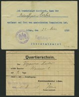 DT. FP IM BALTIKUM 1914/18 1916-18, 4 Interessante Feldpostbelege: U.a. Quartierschein, Fahrausweis Und Entlausungsbesch - Latvia