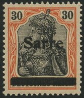 SAARGEBIET 10yI *, 1920, 30 Pf. Dunkelrotorange/schwarz Auf Orangeweiß, Type I, Falzrest, Pracht, Kurzbefund Braun, Mi.  - Other & Unclassified