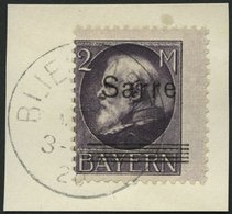 SAARGEBIET 28b BrfStk, 1920, 2 M. Schwarzgrauviolett Bayern-Sarre, Marke Dezentriert, Dadurch Aufdruck Verschoben, Prach - Other & Unclassified