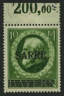 SAARGEBIET 31 **, 1920, 10 M. Bayern-Sarre, Kleine, Wohl Herstellungsbedingte Gummiunregelmäßigkeiten, Pracht, Fotoattes - Autres & Non Classés