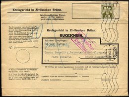 BÖHMEN UND MÄHREN D 10 BRIEF, Dienstmarken: 1944, 3 K. Braunoliv Auf Rückschein Vom Kreisgericht Für Zivilsachen Brünn,  - Other & Unclassified