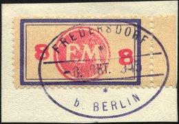 FREDERSDORF Sp 163FI BrfStk, 1945, 8 Pf., Rahmengröße 38x21 Mm, Mit Abart Aufdruck Mittelrosa, Prachtbriefstück, Signier - Privatpost