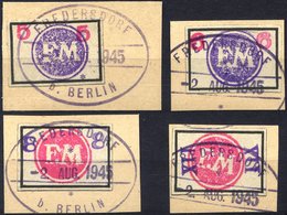 FREDERSDORF Sp 226-29 BrfStk, 1945, 5 - XII Pf., Rahmengröße 28x19 Mm, Große Wertziffern, Mit Stempeln Vom 2. August, 4  - Postes Privées & Locales