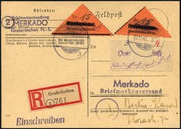 GROSSRÄSCHEN-VORLÄUFER V 2AI BRIEF, 1945, 15 Pf. Schwarz Auf Bräunlichrot, Nachnahme In Antiqua, 2x Mit Zusatzfrankatur  - Private & Local Mails