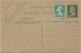 France Entiers Postaux - Type Pasteur 20c Vert - Carte Postale - TB - Standard Postcards & Stamped On Demand (before 1995)