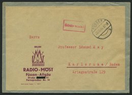 ALL. BES. GEBÜHR BEZAHLT FÜSSEN, 29.12.45, Roter R1 Gebühr Bezahlt, Geschäftsbrief, Doppelt Verwendet, Pracht - Autres & Non Classés